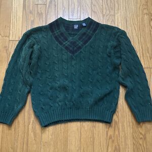 Vintage Gap Sweater Mens XL Heavy Cable Knit V Neck Cricket Tennis Varsity